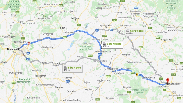 Kolozsvár Budapest távolsága térképen autós úton