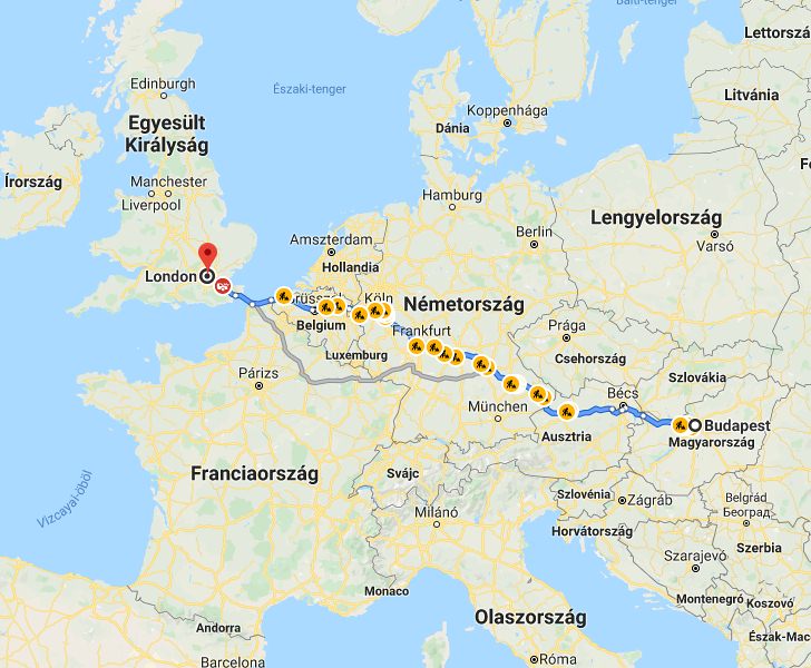 London Budapest távolsága térképen autós úton