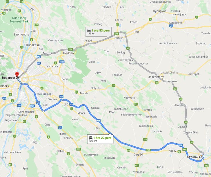 Szolnok Budapest távolsága térképen autós úton