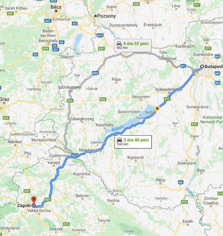 Zágráb Budapest távolsága térképen autós úton